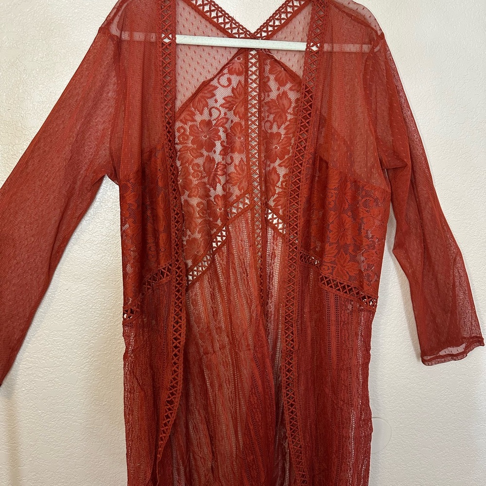 Elegant Red Lace Swim Cover-Up
